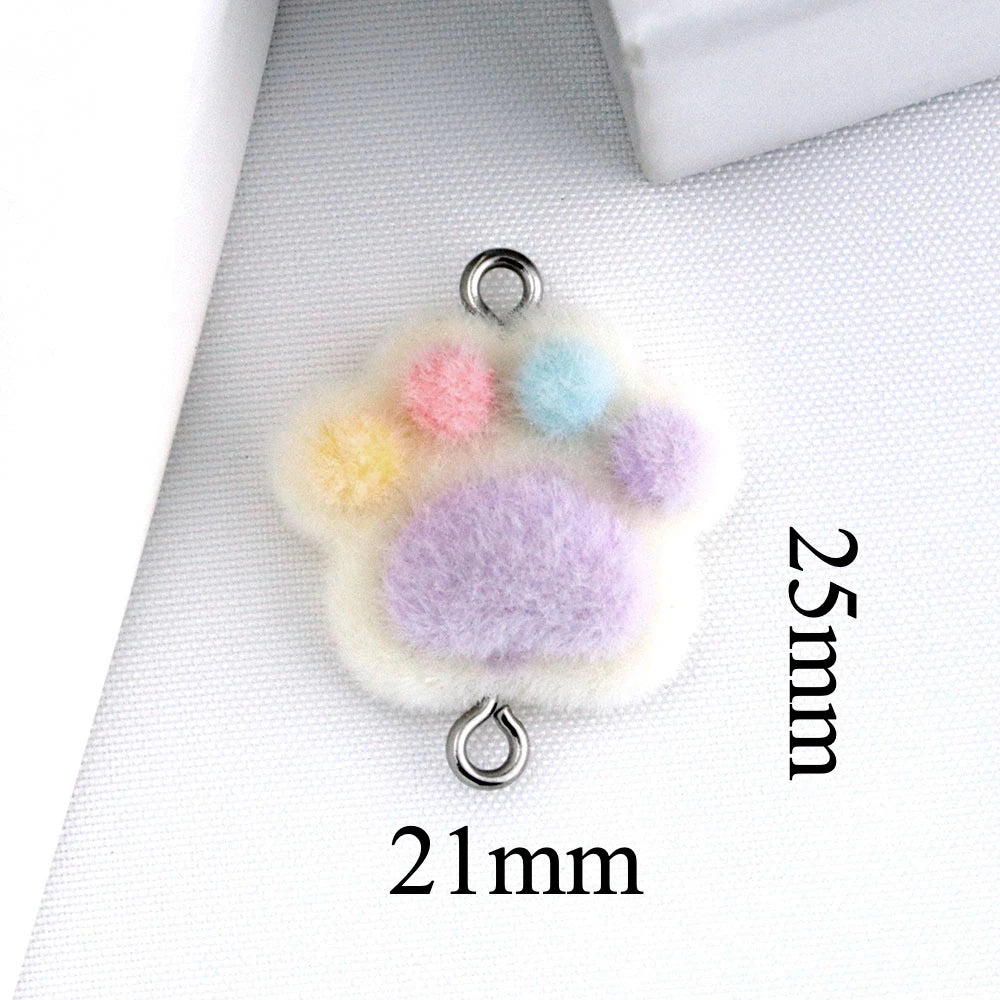 10pcs Flocked Cat Paw Charms Connectors Cute Plush Link Pendant for DIY Necklace Keychain Bracelet Jewelry Making Accessories