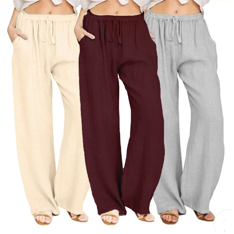 Women Cotton Linen Pants Fashion Harajuku Trousers Girl Oversized Wide Leg Pants Loose Elastic Waist Jogger Pants Woman Clothing