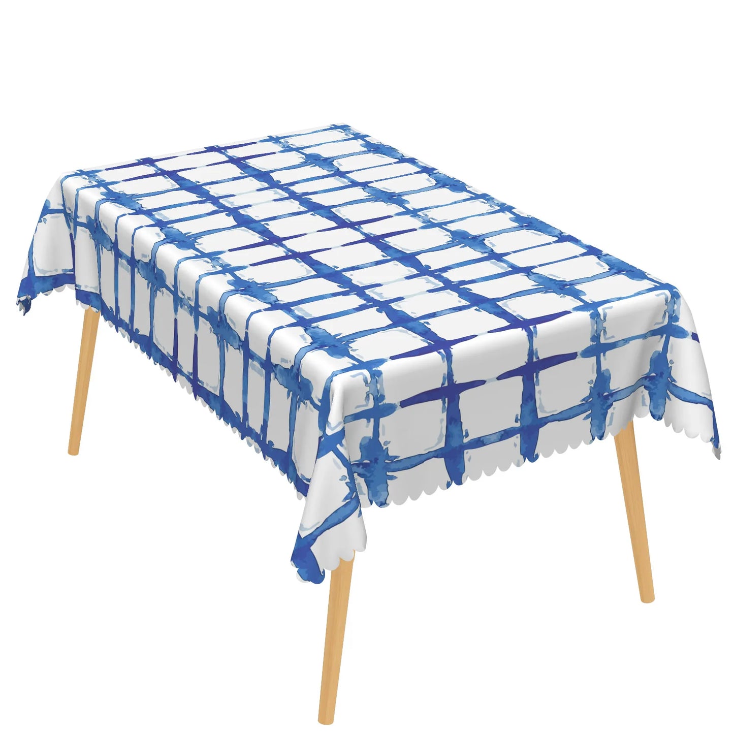 Blue Geometric Tablecloth Rectangular Modern Stripes Checkered Waves Waterproof Table Cover For Dining Room Kitchen Home Decor
