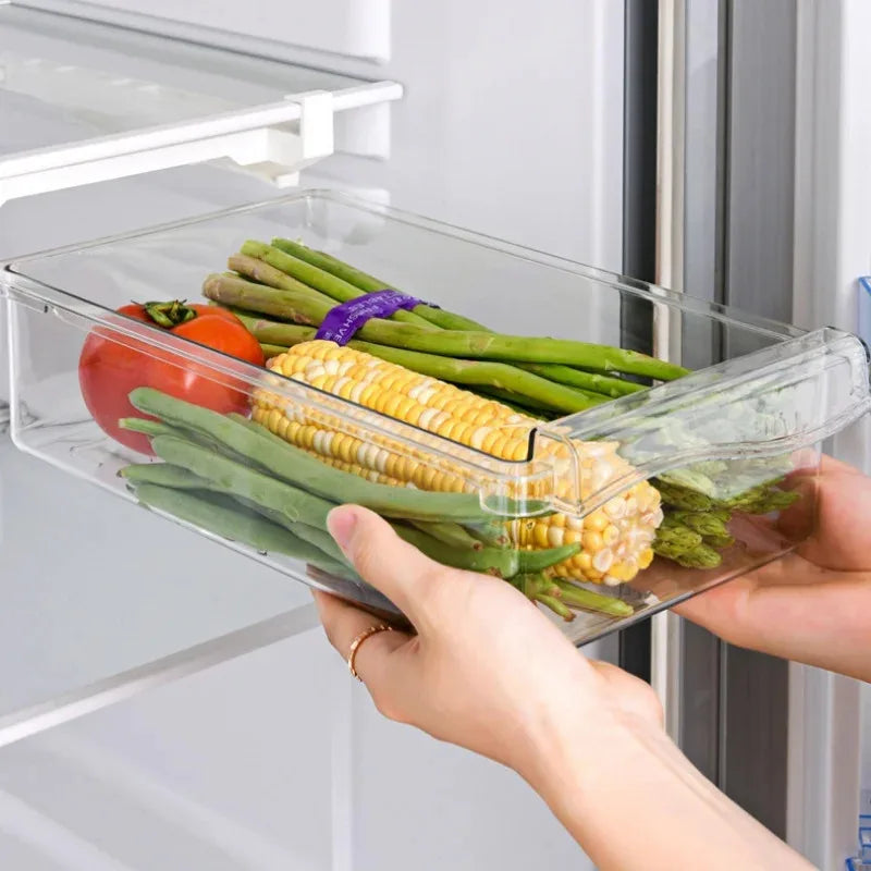 Home 2pcs Transparent Refrigerator Drawer Storage Box Fruit Veggie Egg Case Undershelf Kitchen Fresh Organizera