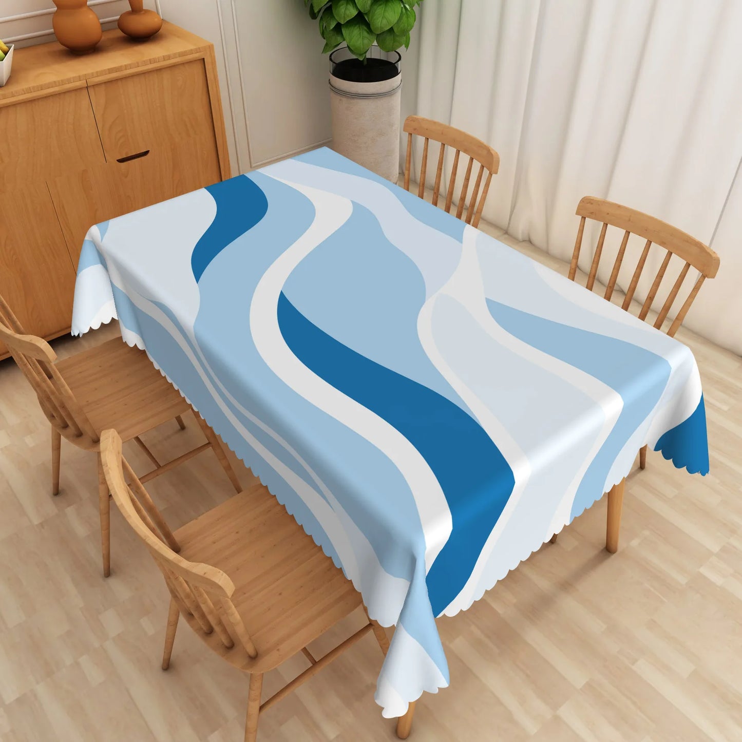 Blue Geometric Tablecloth Rectangular Modern Stripes Checkered Waves Waterproof Table Cover For Dining Room Kitchen Home Decor