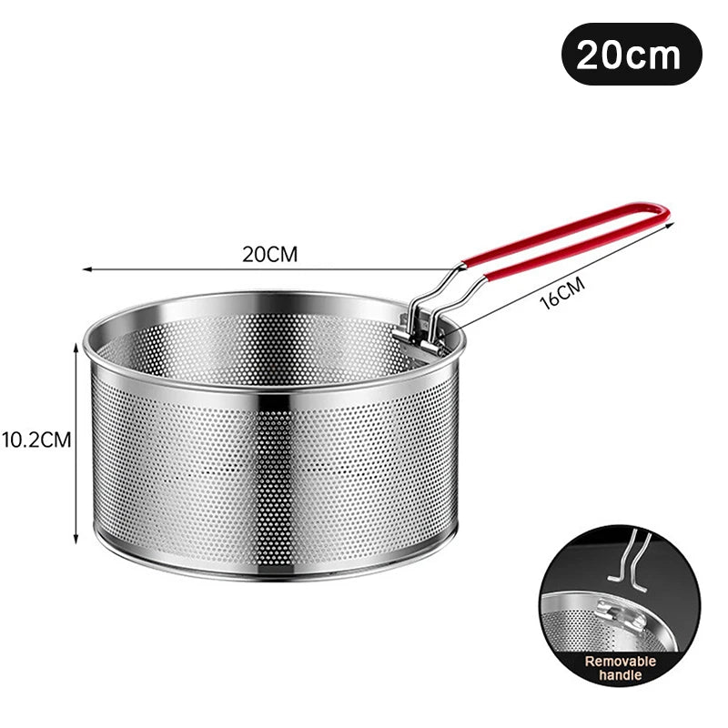 2025 1Pc 12/14/16/18/20cm Stainless Steel Fried Mesh Basket Cooking French Fries Basket Fry Pan Oil Pan Strainer Kitchen Tool