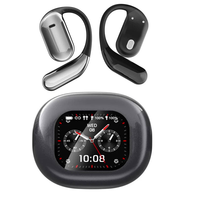 UYUXIO Open Ear Bone Conduction Headphones BT 5.4 Wireless Earbuds with Digital Display 60H Playtime IPX7 Waterproof Earphone
