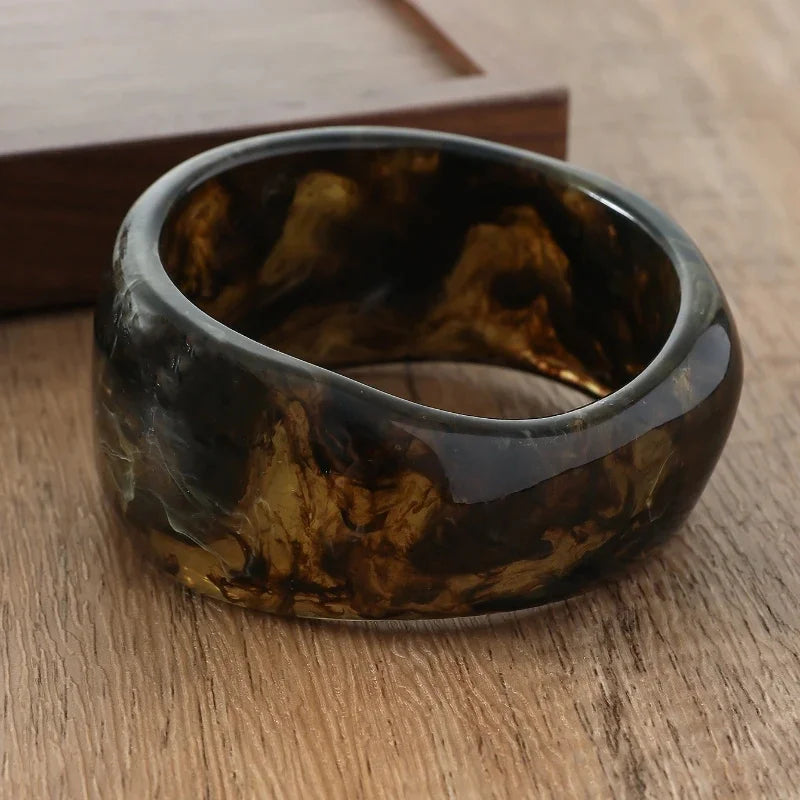 Vintage Punk Brown Coffee Thick Resin Acrylic Smudging Bangles Geometric Irregular Bangle Bracelets For Women Men Jewelry