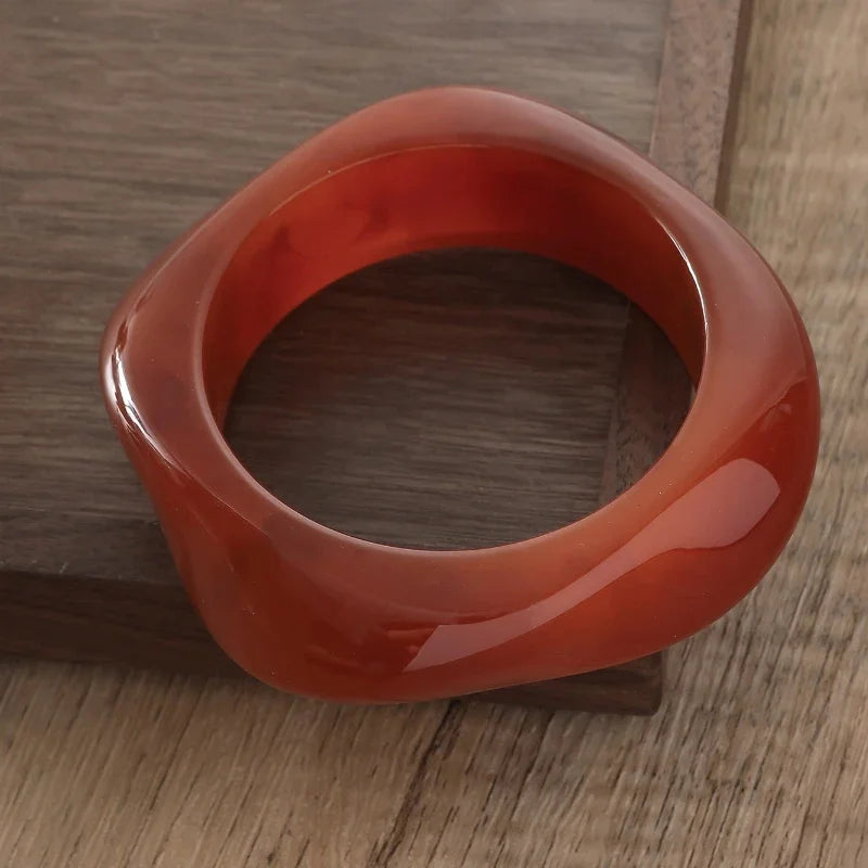 Vintage Punk Brown Coffee Thick Resin Acrylic Smudging Bangles Geometric Irregular Bangle Bracelets For Women Men Jewelry