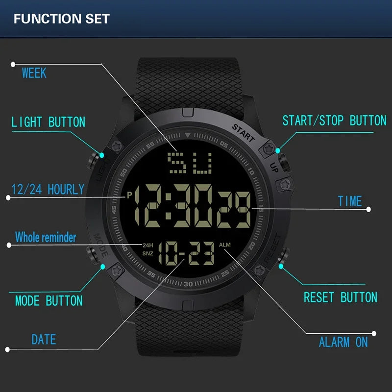 Men Sport Watch Multifunction Military Sports Watch Alarm Clock Luminous LED Digital Watch Big Dial Student Electronic Clock