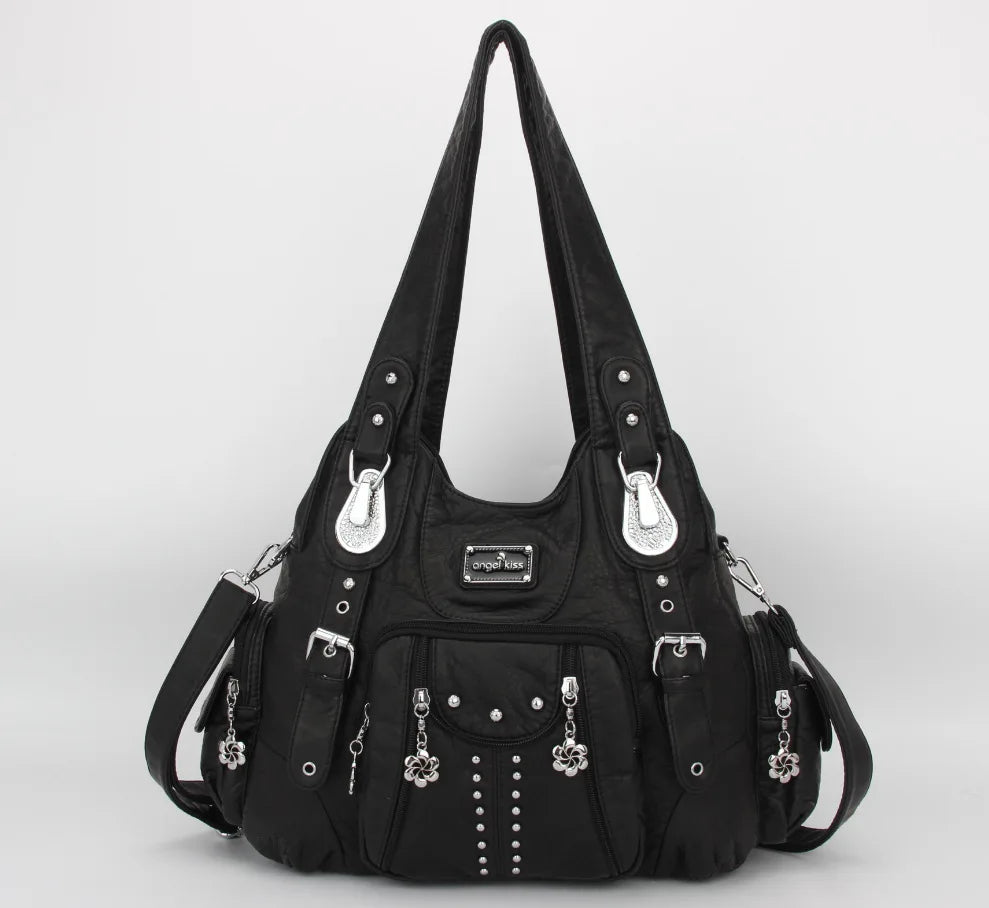 Women Handbags Black Vintage Shoulder Bags Fashion PU Handbag Female Satchel Big-capacity Shoulder Purse Bag bolsa feminina