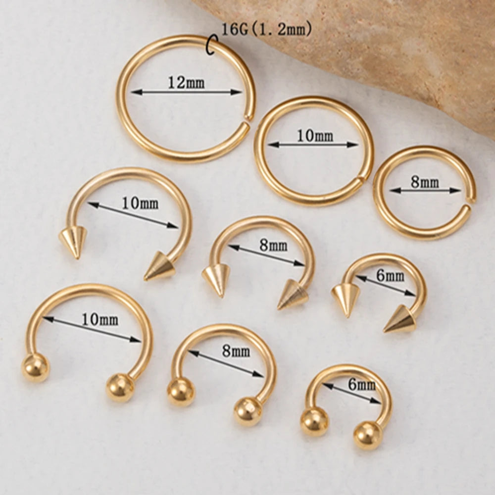 9pcs Hoop Earrings  Nose Ring Septum Real Piercing Bar Set Ear Cartilage Tragus Helix Lip BCR Circular Barbell Jewelry 16G