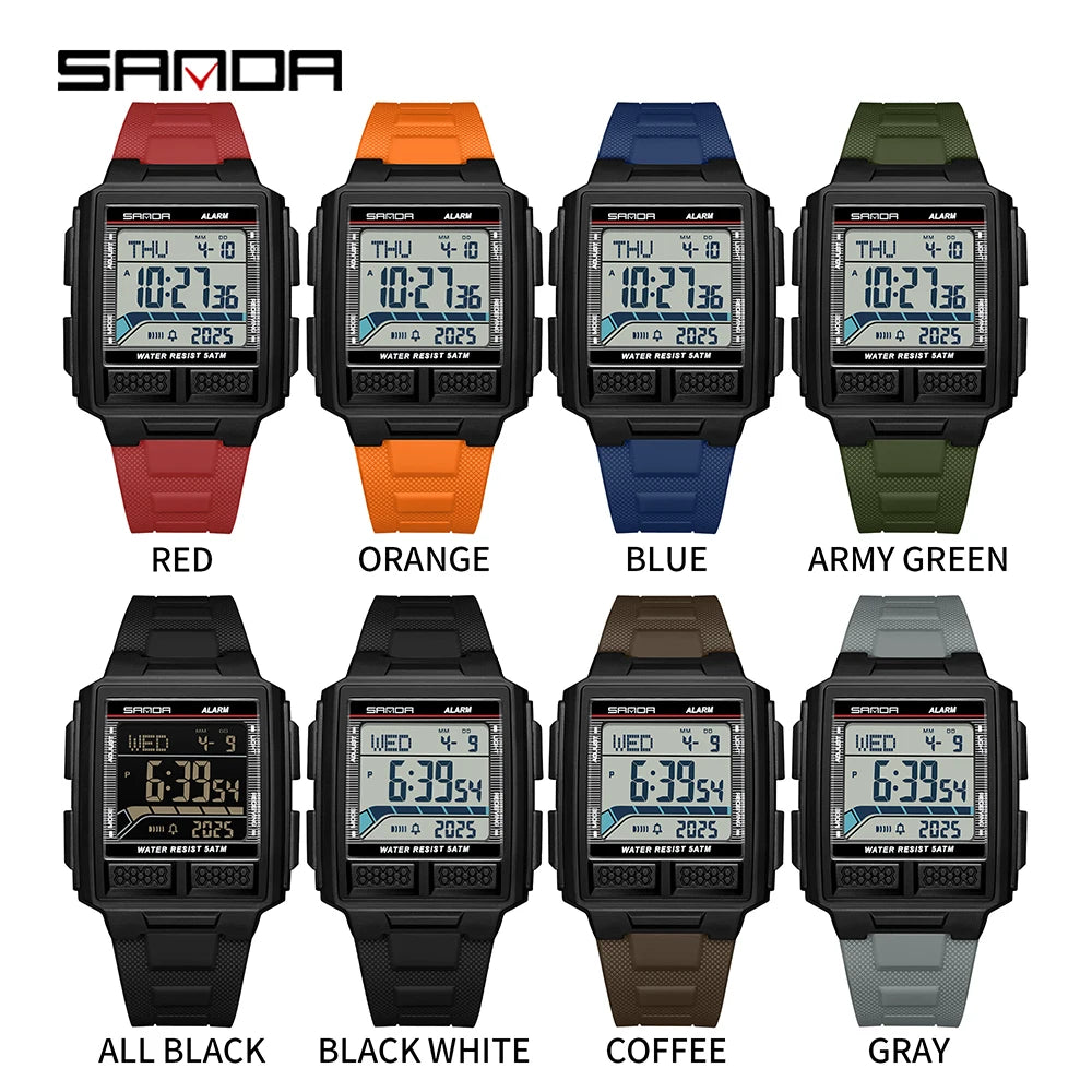 SANDA 2212 New 2025 Fashion Men's Electronic Watch Waterproof Multi functional Lightweight Sports Digital Watch reloj hombre