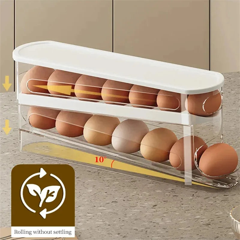 Space-Saving Automatic Egg Dispenser Double-layer Refrigerator Egg Storage Box Kitchen Home Supplies Organizer