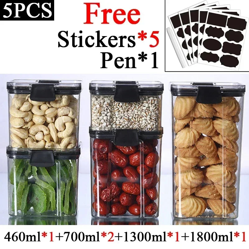 460-1800ml Sets Stackable Kitchen Sealed Jar Plastic Food Storage Box Multigrain Tank Bottle Dried Fruit Tea Storage Containers