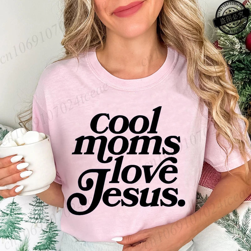 Cool Moms Love Jesus Design Women's Casual T-Shirts Large Size Short-sleeved T-shirt Christian Mom Women Clothes Faithful Shirts