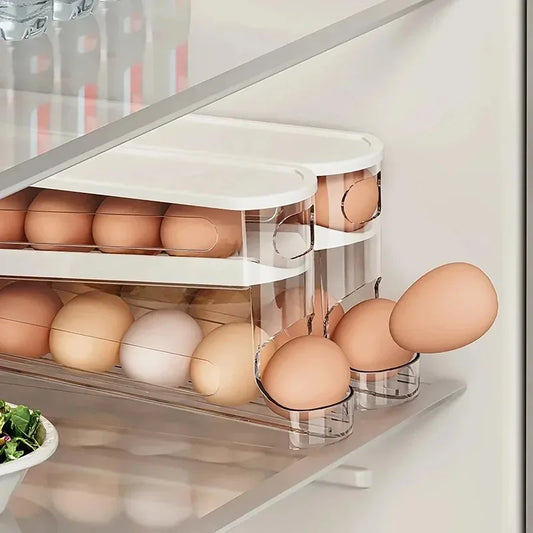 Kitchen Double-layer Automatic Rolling Egg Dispenser Space-Saving Refrigerator Egg Storage Box Home Organizer