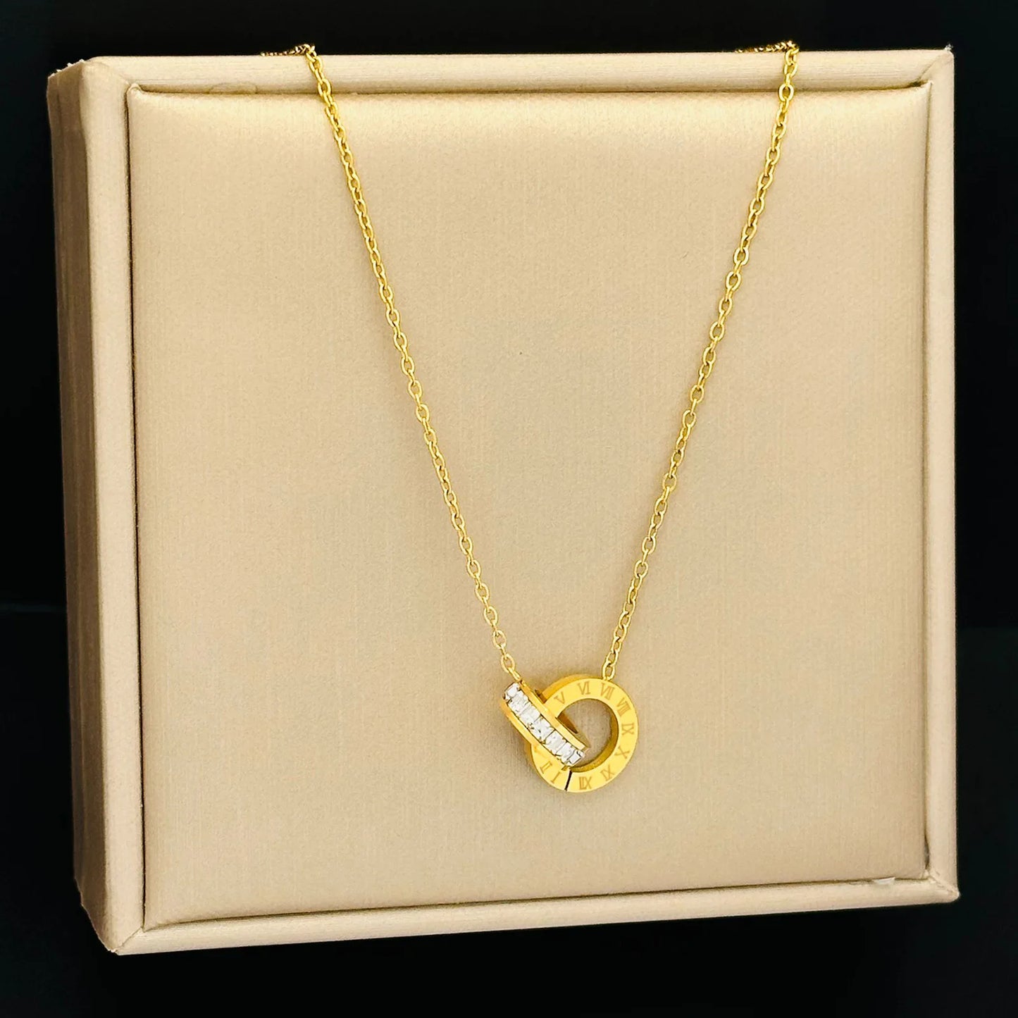 new stainless steel rose gold square diamond Roman numeral double-buckle short necklace