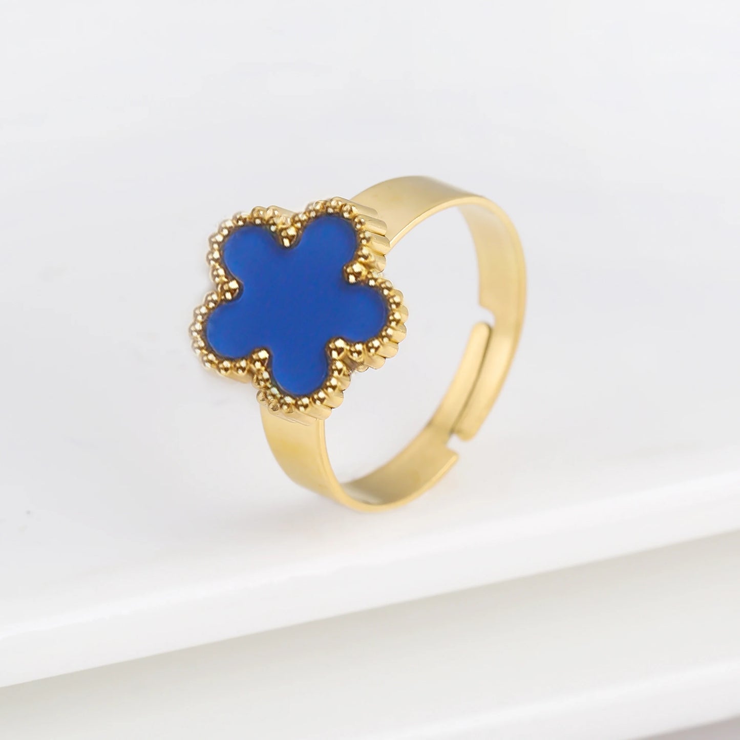 Classic Luxury Clover Metal Laser Stainless Steel Five Leaf Flower Open Ring Simple for Woman Girl New Fashion Party Jewelry