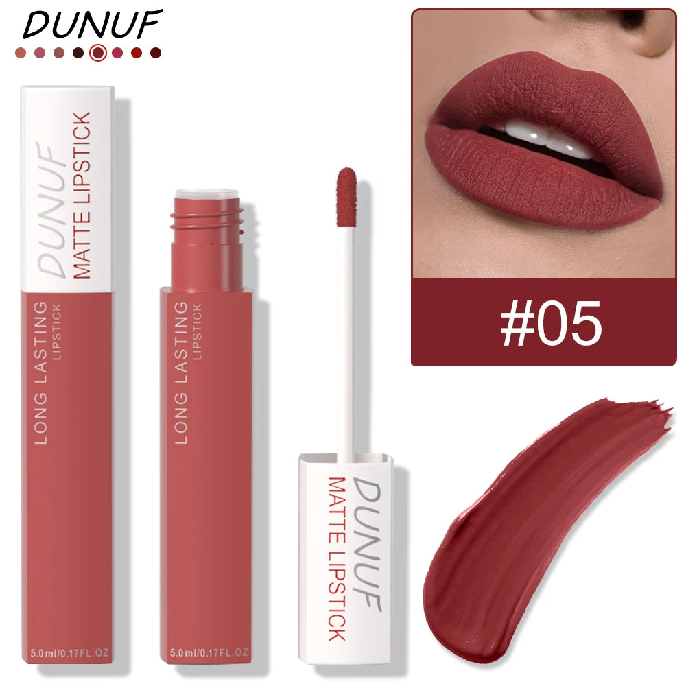 8 Colors Matte Waterproof Lip Gloss Sexy Red Not Fade Liquid Lipstick Long Lasting Velvet Lip Glaze Earth Brown Non Stick Makeup
