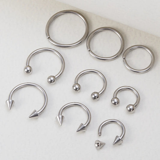9pcs Hoop Earrings  Nose Ring Septum Real Piercing Bar Set Ear Cartilage Tragus Helix Lip BCR Circular Barbell Jewelry 16G