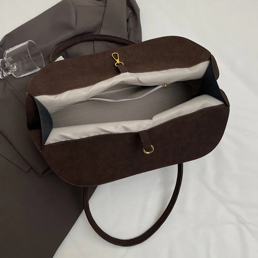 Shoulder Bag for Women Men with Inner Pocket Retro Handbag Suede Solid Color Tote Bag Trendy Satchel Bag Work Travel Bag