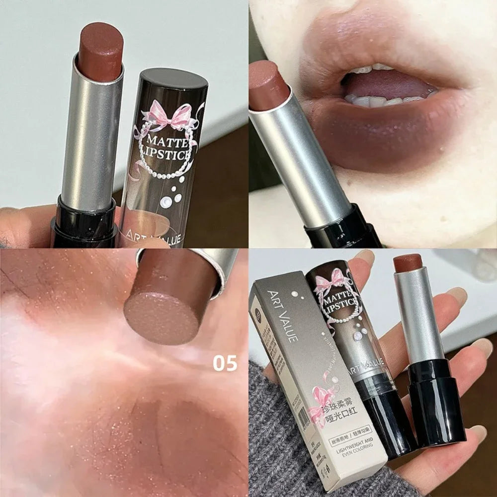 Cement Gray Brown Low Gloss Lipstick Waterproof Sweatproof Not Fade Lip Gloss With Fine Shine Tobacco Pink Lip Stick Makeup