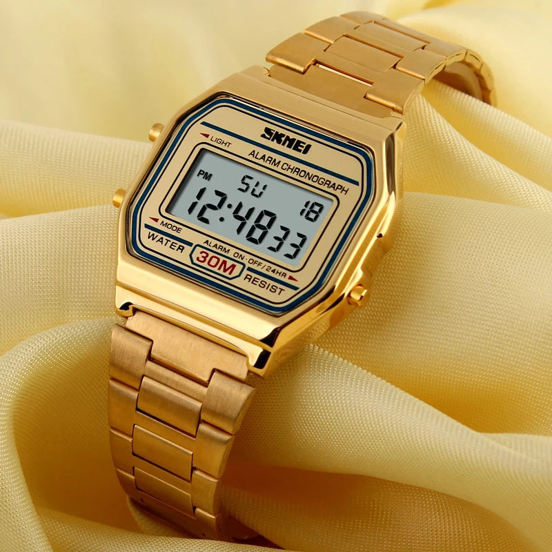 SKMEI Men Stainless Steel Strap LED Display Watches Fashion Casual Sport Watch 3Bar Waterproof Digital Wristwatch Reloj Hombre