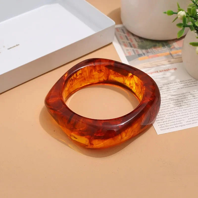 Vintage Punk Brown Coffee Thick Resin Acrylic Smudging Bangles Geometric Irregular Bangle Bracelets For Women Men Jewelry