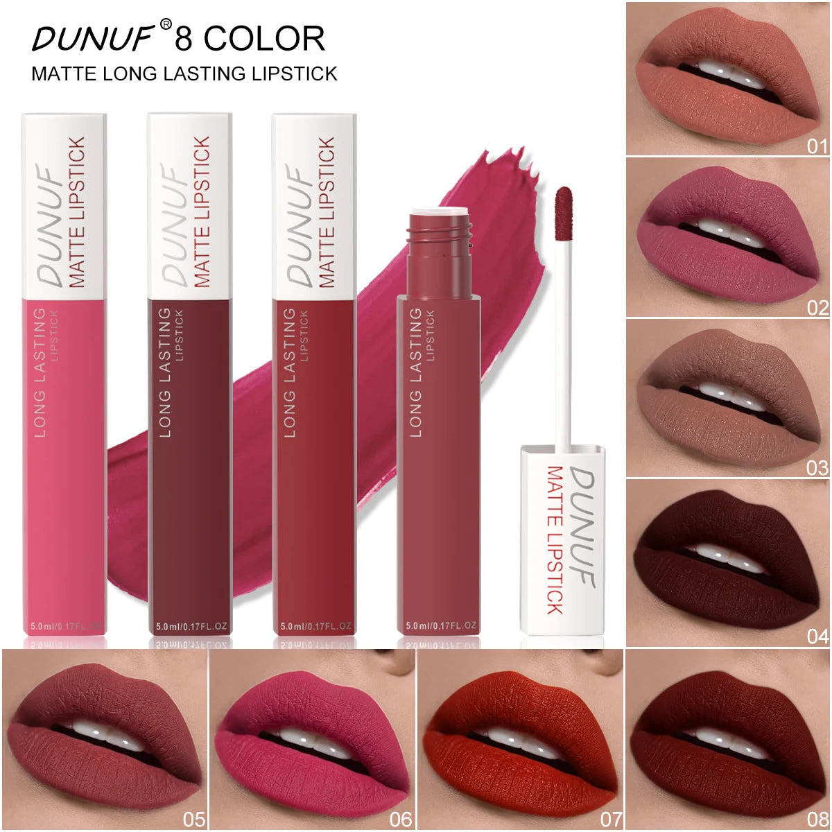 8 Colors Matte Waterproof Lip Gloss Sexy Red Not Fade Liquid Lipstick Long Lasting Velvet Lip Glaze Earth Brown Non Stick Makeup