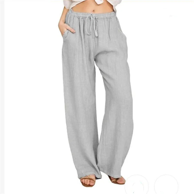 Women Cotton Linen Pants Fashion Harajuku Trousers Girl Oversized Wide Leg Pants Loose Elastic Waist Jogger Pants Woman Clothing