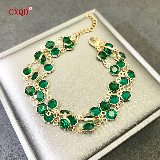 Beautiful Fashion Multicolor Stainless Steel Lobster Clasp Glass Copper Combination Golden Bracelets For Women Girls Kids Gift
