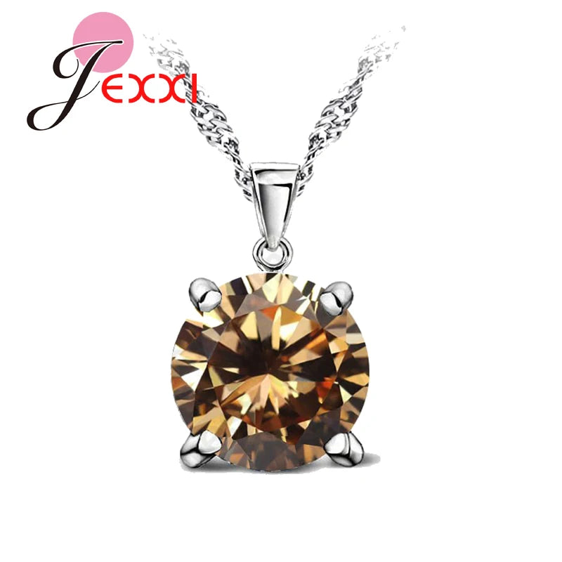CZ Crystal Chain Necklaces Solid 925 Silver Color Pendant Necklace  Fashion Brand Crystal Party/ Wedding Jewelry For Women