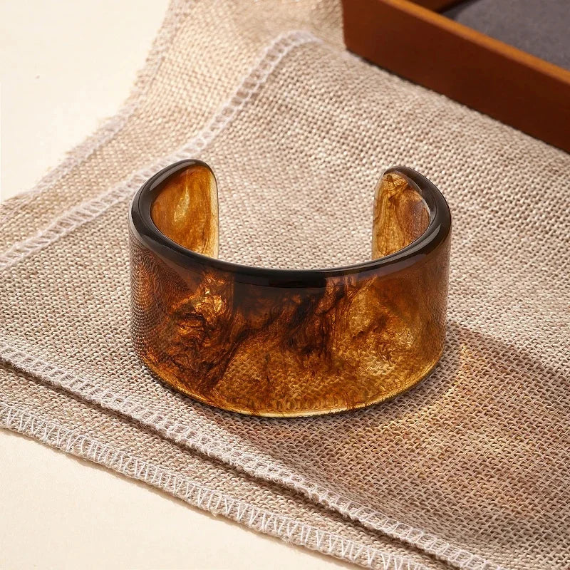 Vintage Punk Brown Coffee Thick Resin Acrylic Smudging Bangles Geometric Irregular Bangle Bracelets For Women Men Jewelry