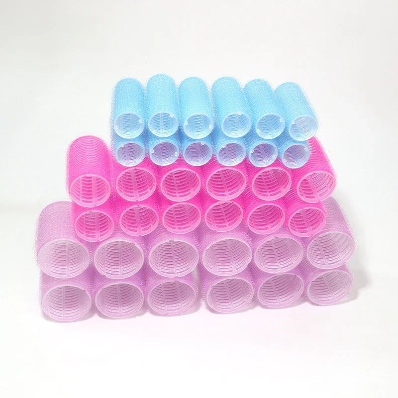 Hot Selling 6/12/24Pcs Pink Nylon Plastic Hair Rollers Set DIY Hairdressing Tools 3Sizes No Heat Self Grip Hair Roller Curlers