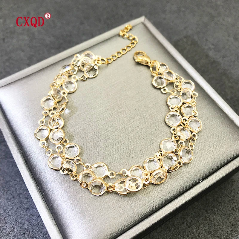 Beautiful Fashion Multicolor Stainless Steel Lobster Clasp Glass Copper Combination Golden Bracelets For Women Girls Kids Gift