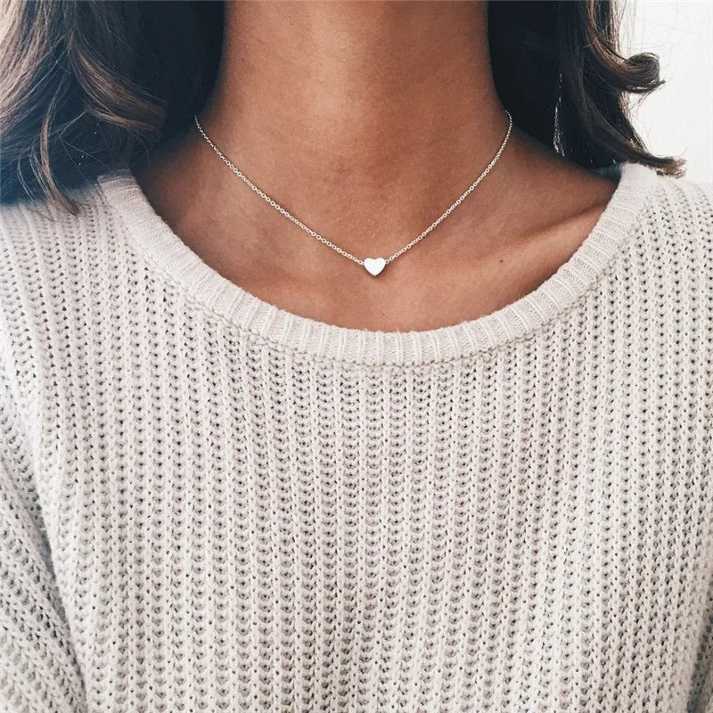 LETAPI 2025 New Fashion Simple Silver Color Choker Necklaces for Women Three Layer Chain Heart Pendant Necklace Jewelry Gift