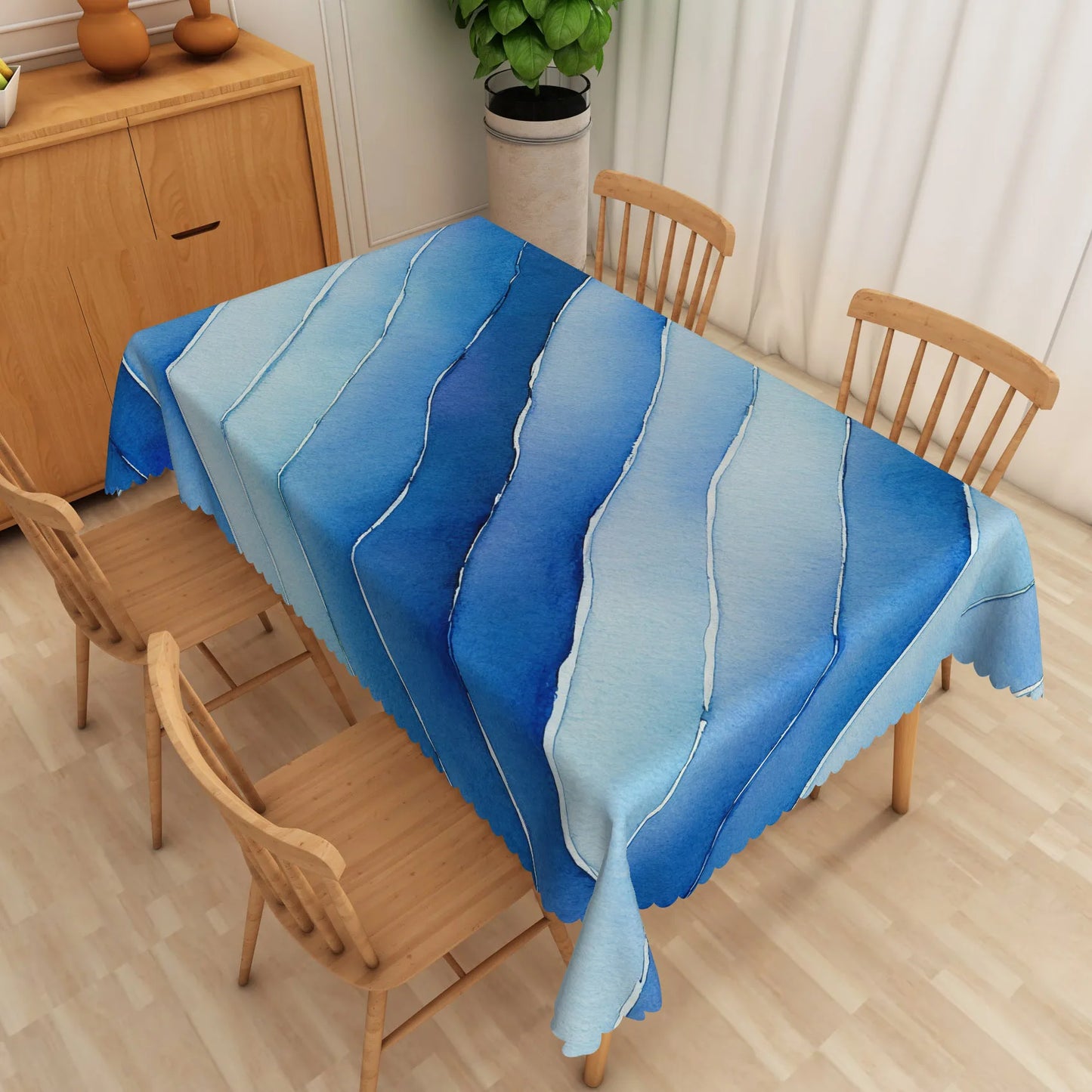 Blue Geometric Tablecloth Rectangular Modern Stripes Checkered Waves Waterproof Table Cover For Dining Room Kitchen Home Decor