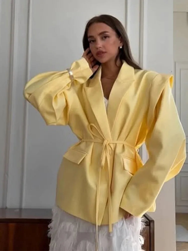 V-neck Short Sleeve Side Placket Suit Jacket Women Elegant Waist Cinching Slim Coats 2026 Spring Summer New Chic Office Lady Top