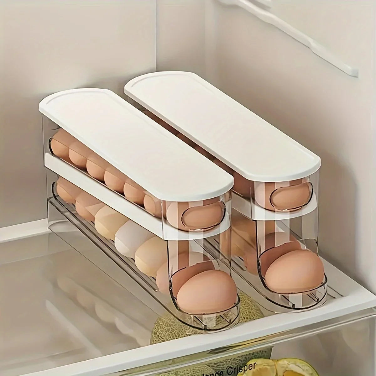Kitchen Double-layer Automatic Rolling Egg Dispenser Space-Saving Refrigerator Egg Storage Box Home Organizer