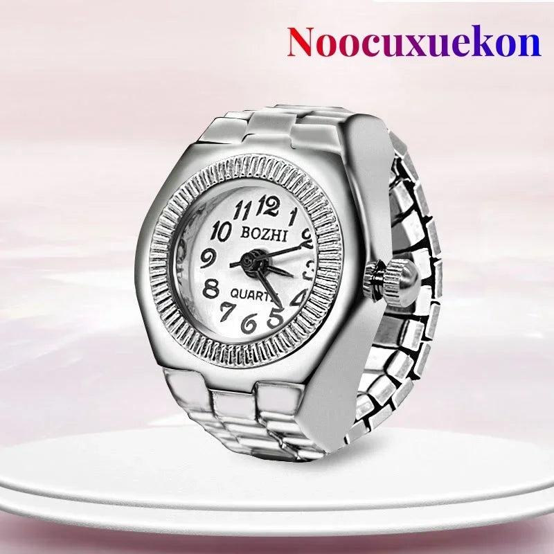 Vintage Punk Finger Watch Mini Elastic Strap Alloy Watches Couple Rings Jewelry Clock Retro Roman Quartz Watch Ring Women Men