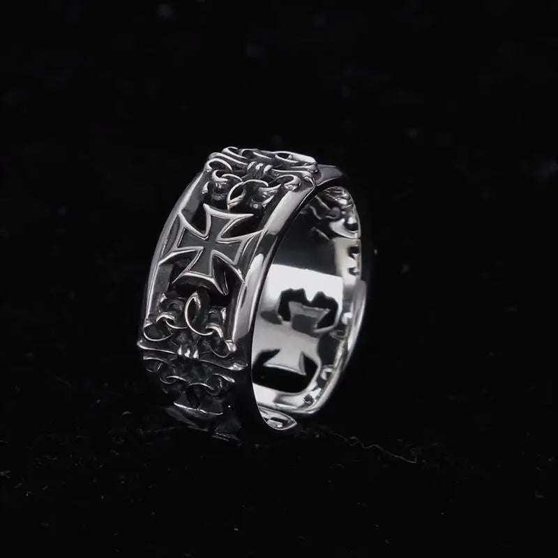 Hip Hop Punk Ring Retro Cross Opening Design Niche Men's Jewelry Adjustable Statement Ring Gothic Style Accessory Unisex