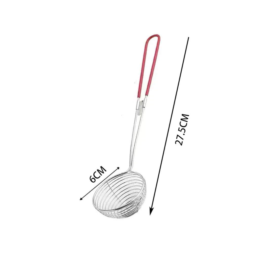 Red Handle Strainer Stainless Steel Bubble Tea Colander Boba Milk Tea Spoon Pearl Round Strainer Kitchen Gadgets