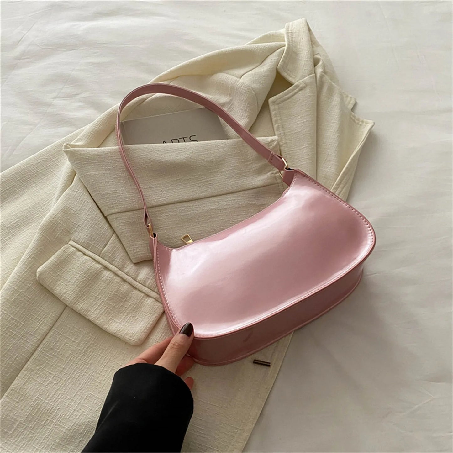 2025 Retro Solid Color PU Leather Shoulder Bag Fashion Women's Handbags Casual Designer Underarm Bag