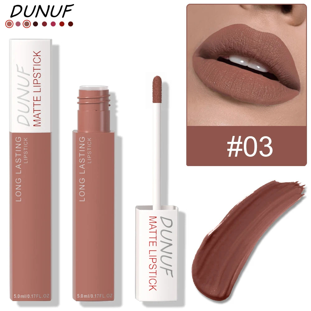 8 Colors Matte Waterproof Lip Gloss Sexy Red Not Fade Liquid Lipstick Long Lasting Velvet Lip Glaze Earth Brown Non Stick Makeup