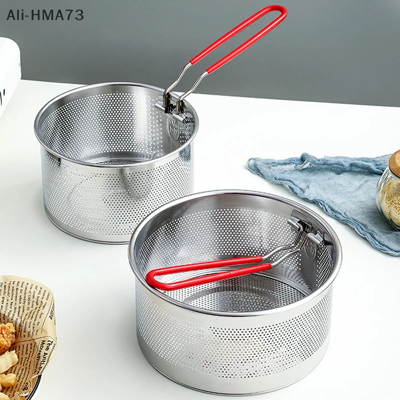 2025 1Pc 12/14/16/18/20cm Stainless Steel Fried Mesh Basket Cooking French Fries Basket Fry Pan Oil Pan Strainer Kitchen Tool
