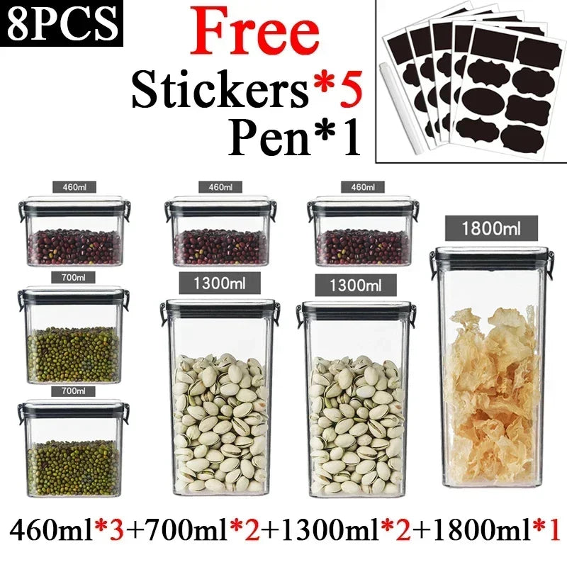 460-1800ml Sets Stackable Kitchen Sealed Jar Plastic Food Storage Box Multigrain Tank Bottle Dried Fruit Tea Storage Containers