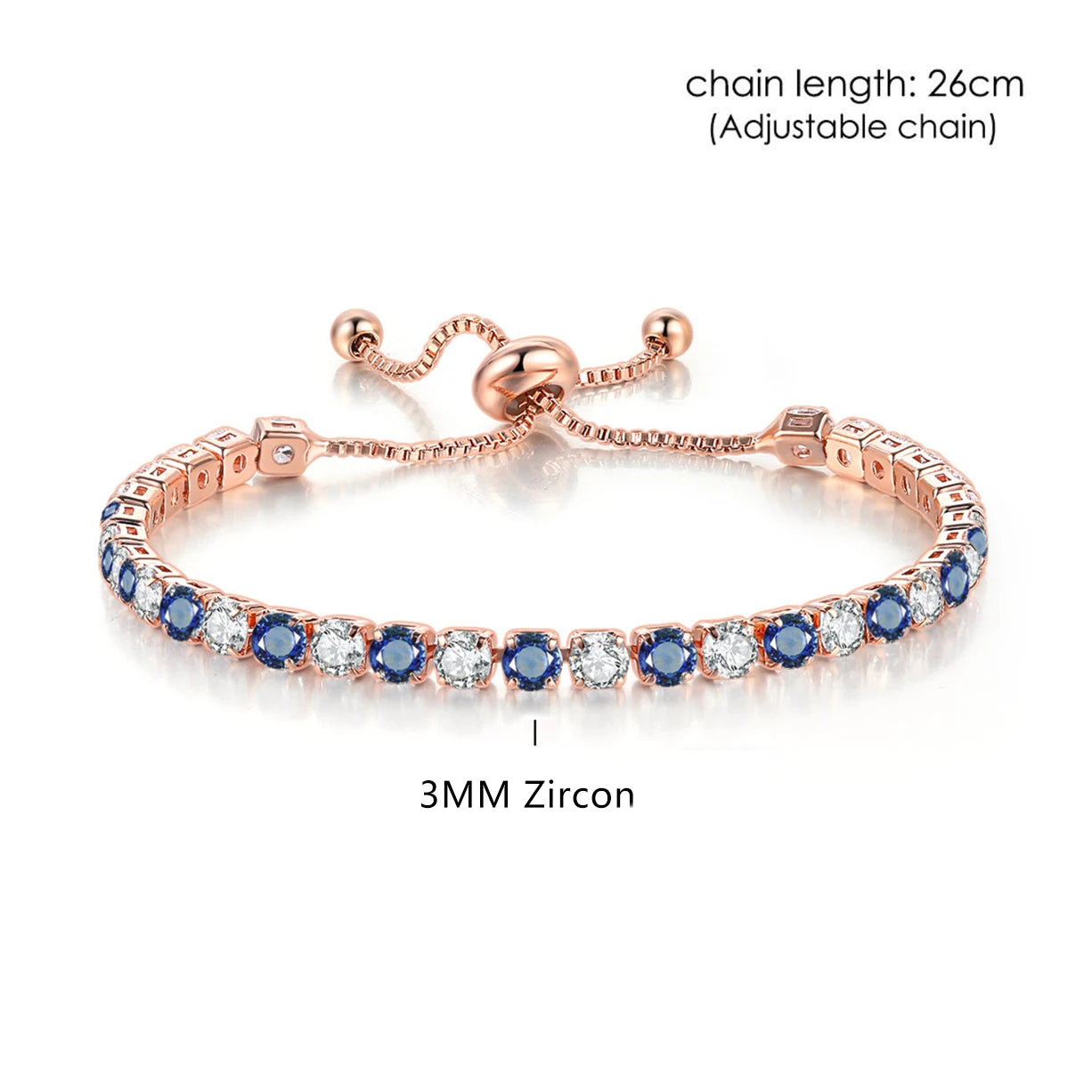 Trendy Blue Crystal Adjustable Tennis Bracelets for Unisex Women Men Various Shapes Iced Out CZ Short Chain on Hand Jewelry