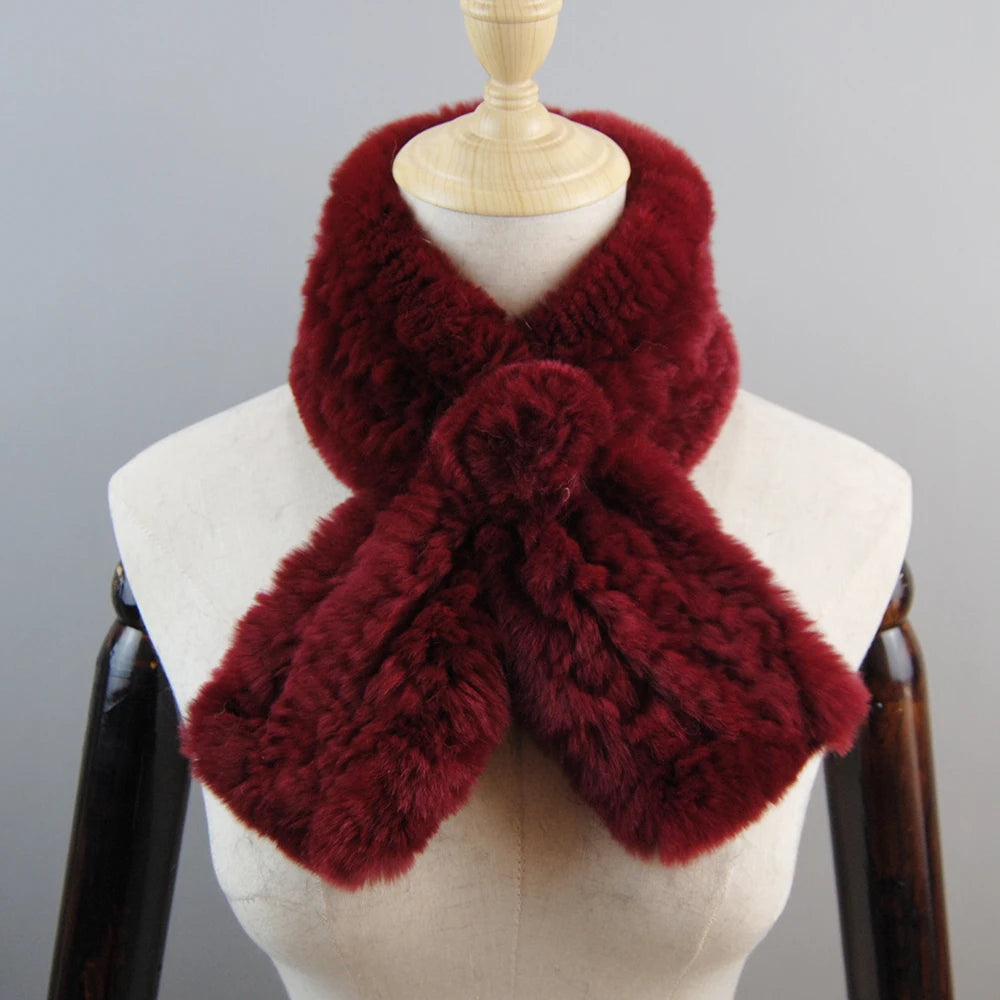 New Russian Women Knit Real Rex Rabbit Fur Scarf Lady Fashion Floral Rex Rabbit Fur Mufflers Hot Winter Warm Natural Fur Scarves