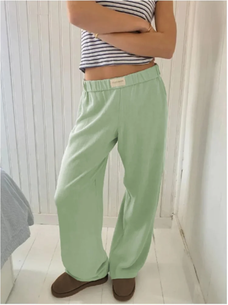 New Trendy Striped Print Long Pant Women Elastic Waist Drawstring Wide Leg Pants Fashion Casual Cotton Famale Straight Trousers