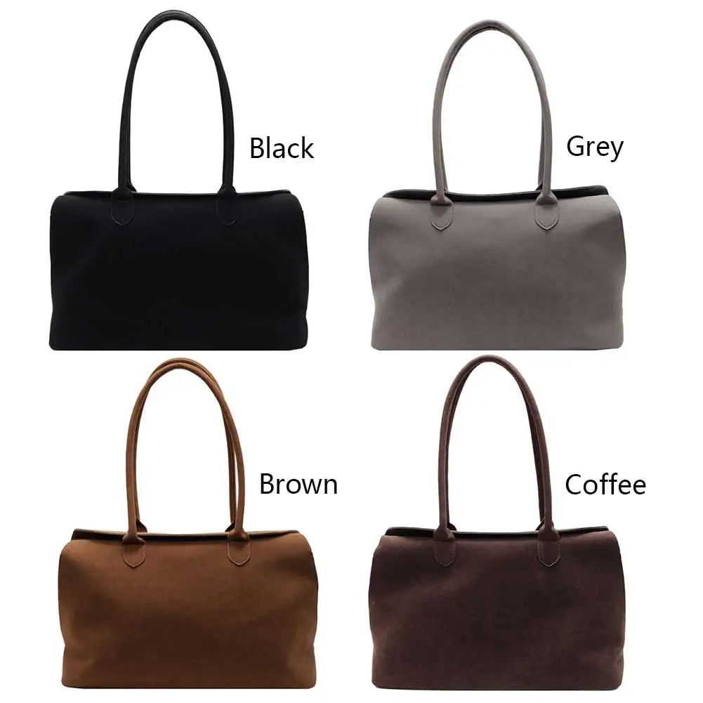 Shoulder Bag for Women Men with Inner Pocket Retro Handbag Suede Solid Color Tote Bag Trendy Satchel Bag Work Travel Bag