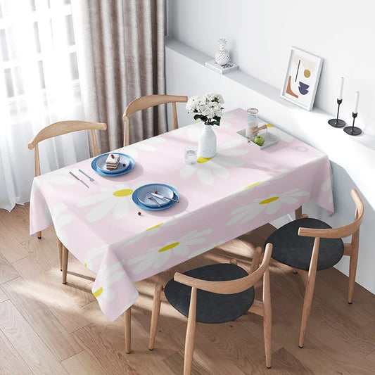 Pink White Floral Tablecloth with Yellow Accents for Home Decor in Dining Room or Kitchen Square Shaped 150X240cm (Large)