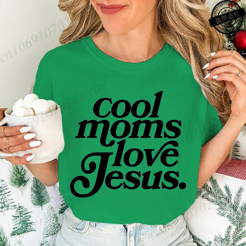 Cool Moms Love Jesus Design Women's Casual T-Shirts Large Size Short-sleeved T-shirt Christian Mom Women Clothes Faithful Shirts