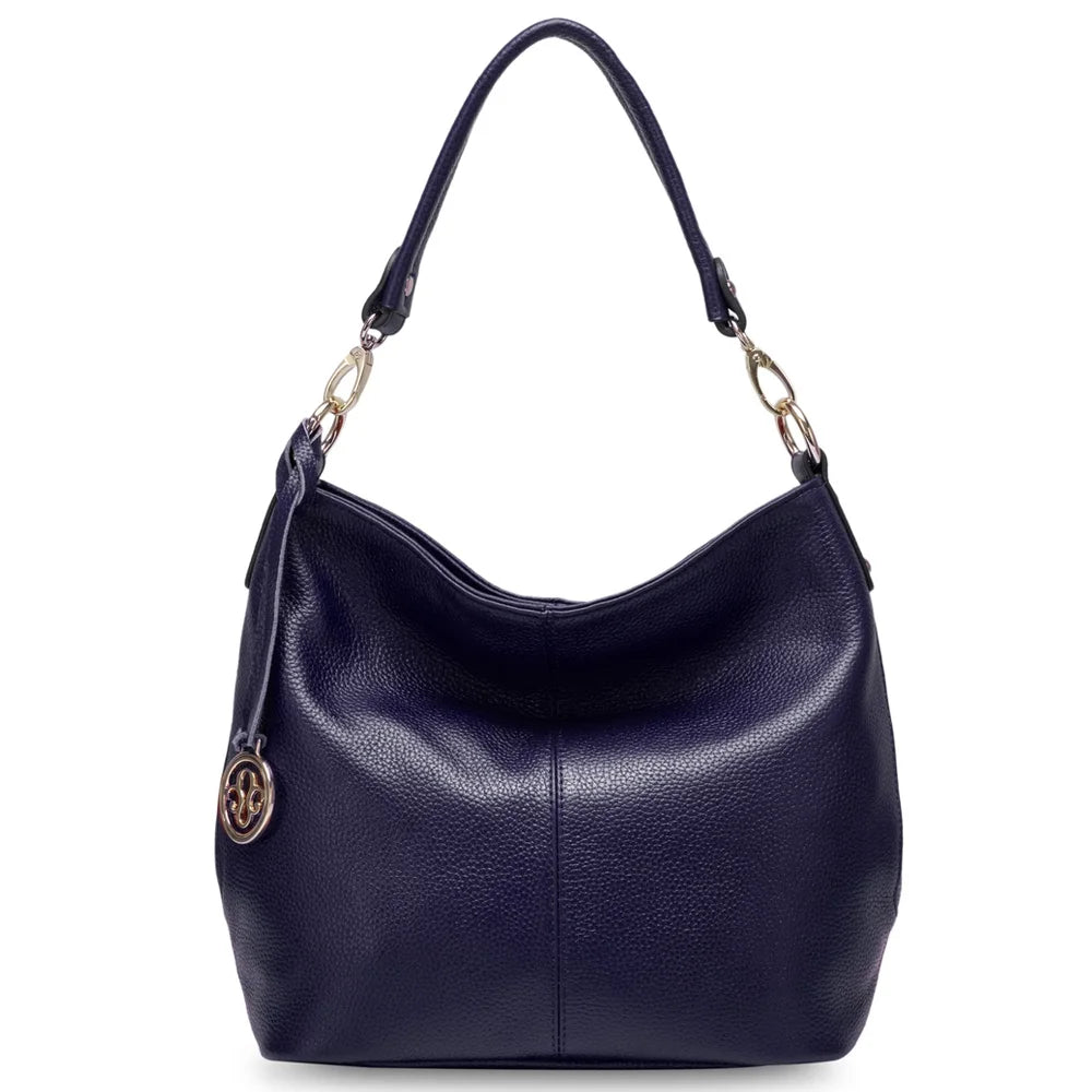 Zency Charm Dark Blue Women Shoulder Bag 100% Genuine Leather Hobo Fashion Lady Messenger Crossbody Purse Elegant Female Handbag